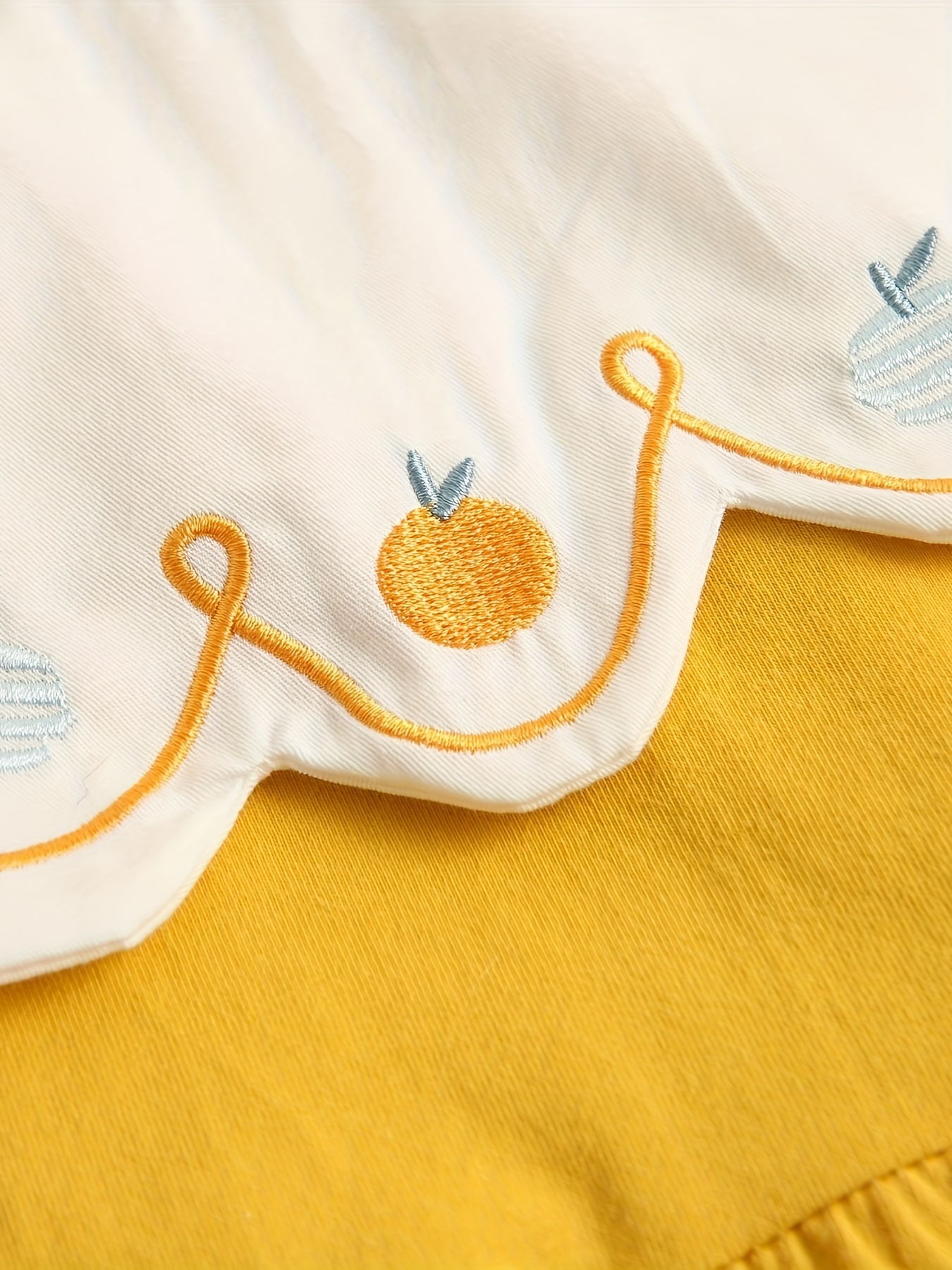 Infant Toddler's Orange Embroidered Collar Cotton Bodysuit - Temu