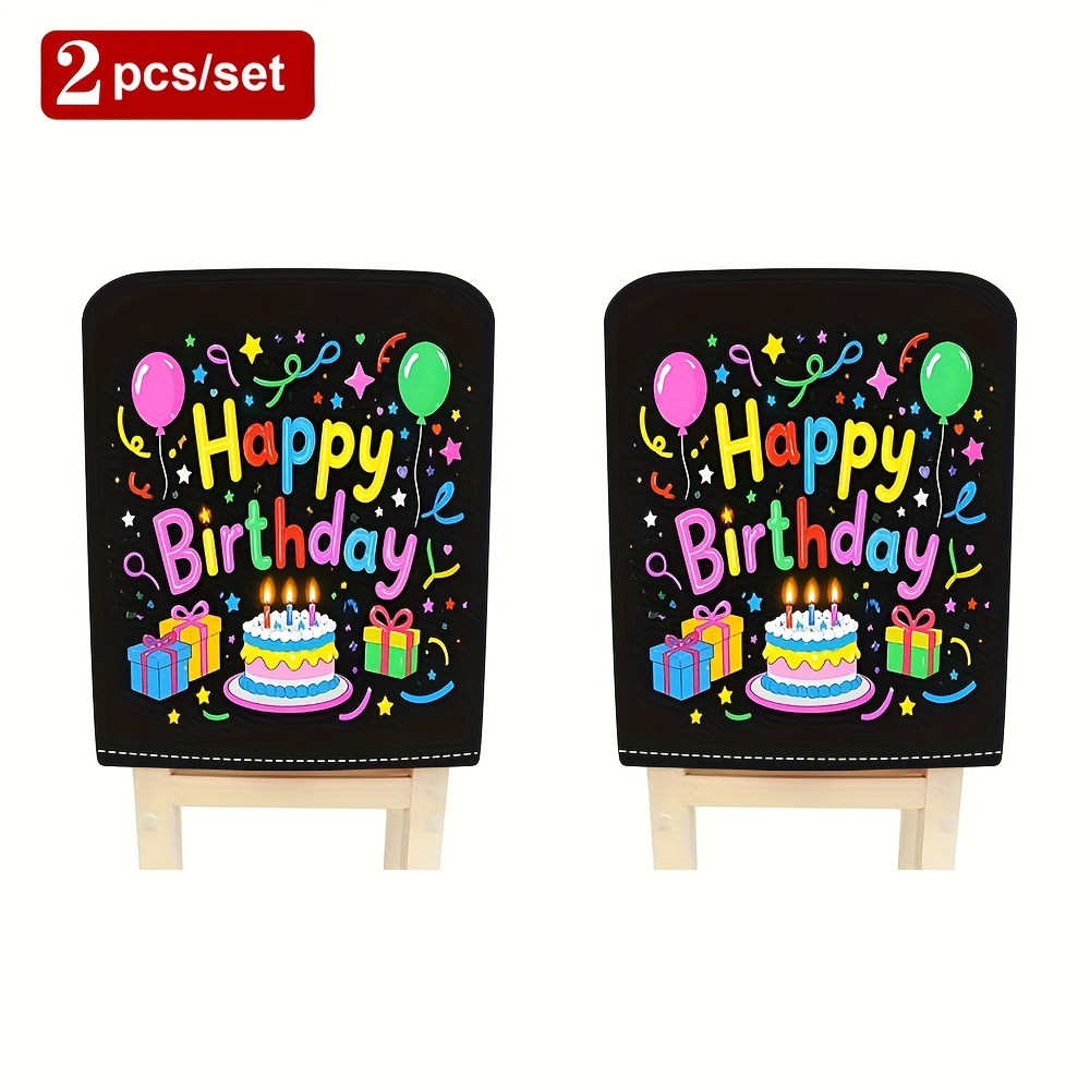 TEMU 2/4/6pcs, Housses de chaise imprimées sur le thème "Joyeux Anniversaire", protections de chaise de salle à manger, housses de siège décoratives