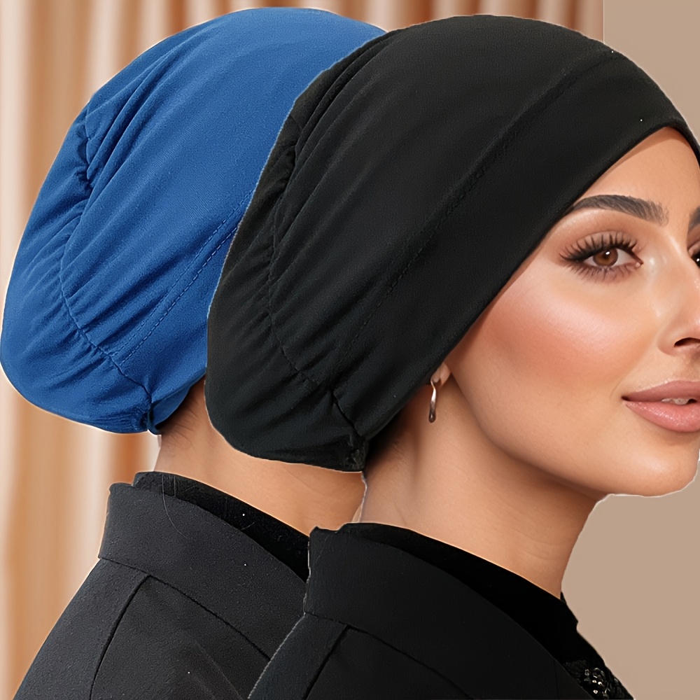 2pcs/Set Solid Color Muslim Headscarf with Closed Back Cap