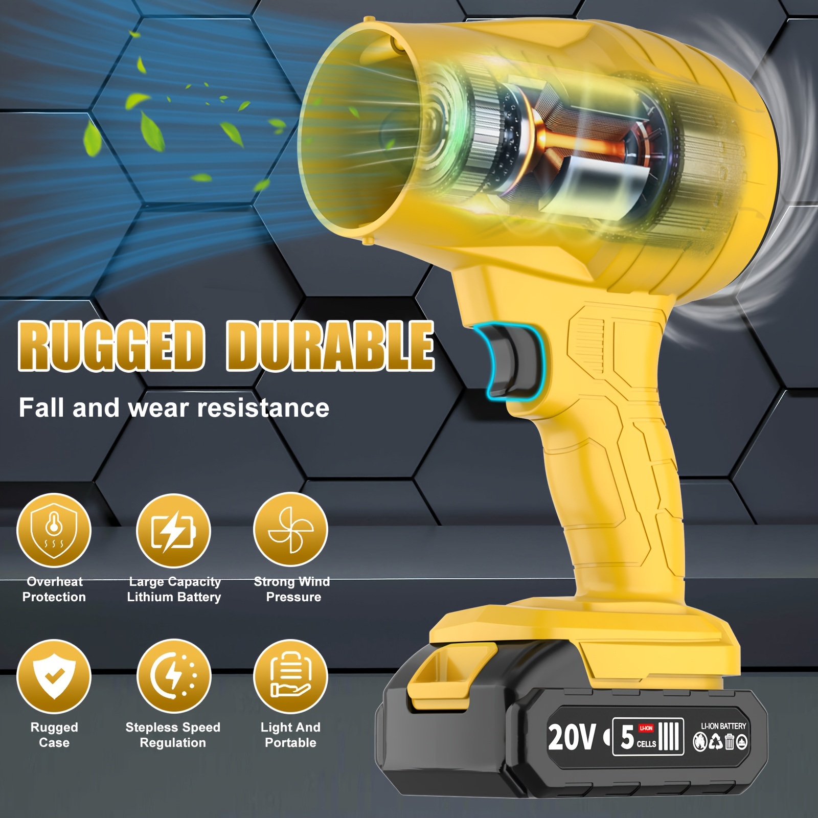 turbo blower 20000rpm electric cordless leaf blower 20v 2 0 4 0ah battery jet dry blower high pressure air blower jet blower car dryer hand held snow blower home outdoor blowing leaves and dust birthday or holiday gifts Product details 0