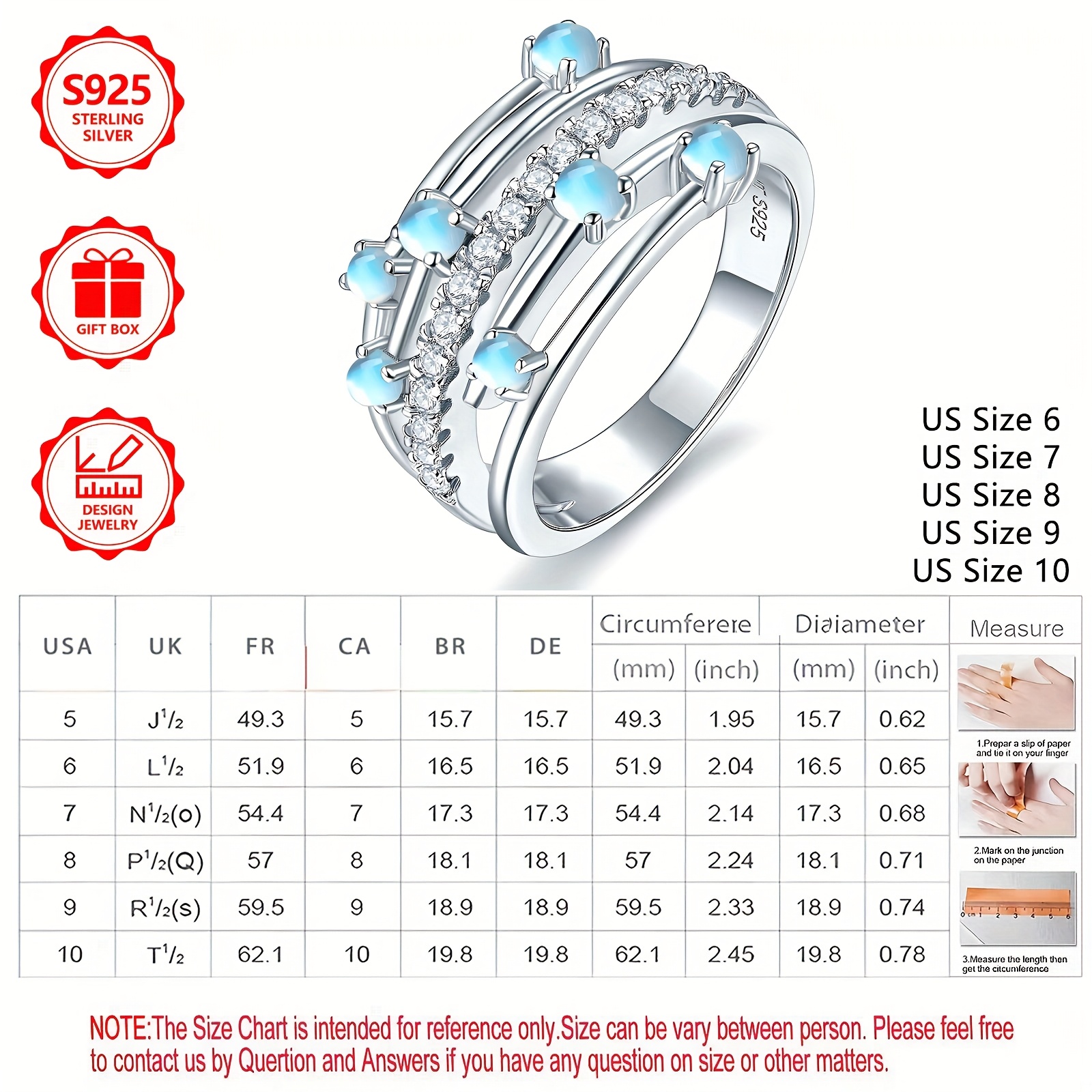 925 Silver Moonstone Layer Ring with Zirconia