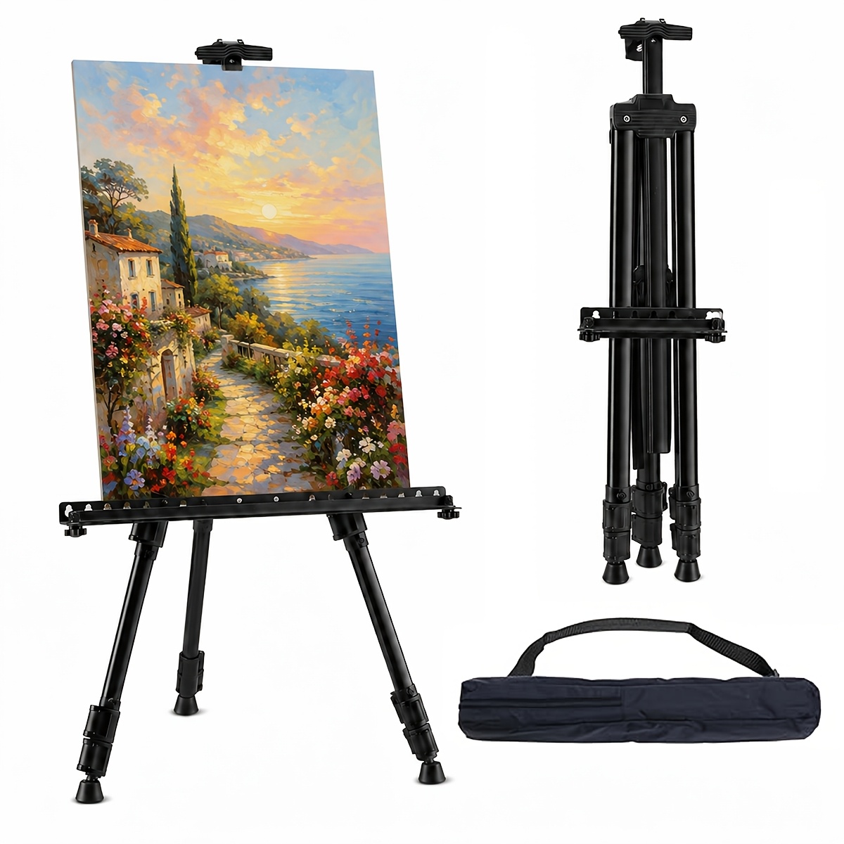 TEMU Chevalet d'artiste robuste et réglable en aluminium avec plateau pour pinceaux et présentoir
