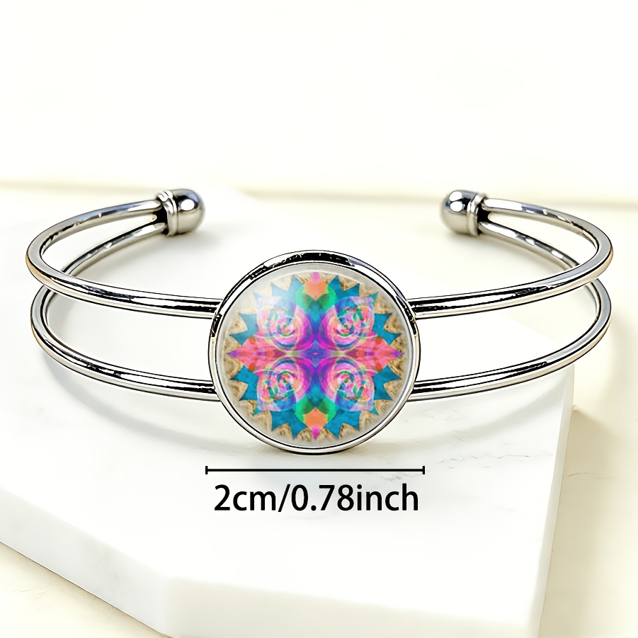 Women's Multicolor Gemstone Inlaid Adjustable Open Bangle