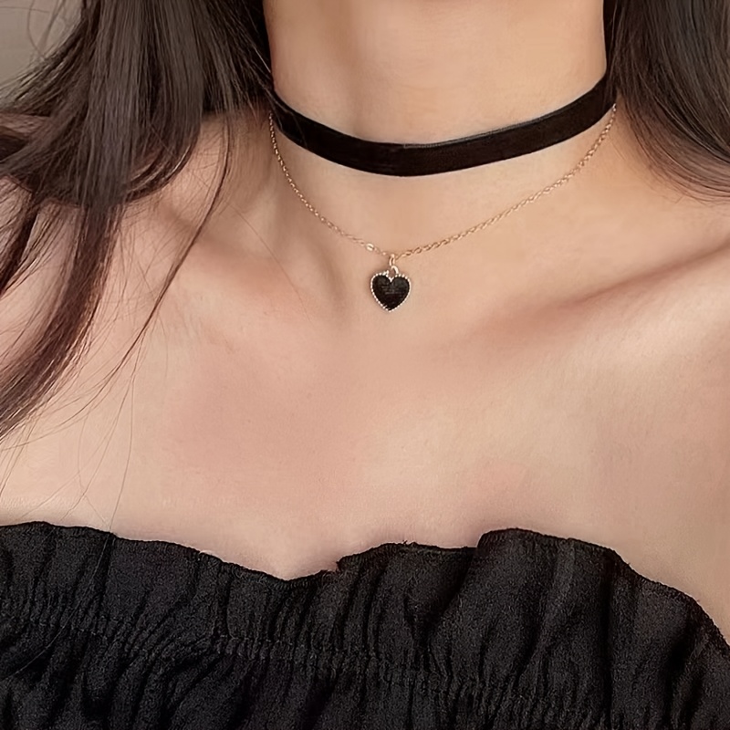 TEMU Collar de terciopelo negro de capa retro de moda, collar de cuello negro y , collar con colgante de , regalo romántico para de San Valentín