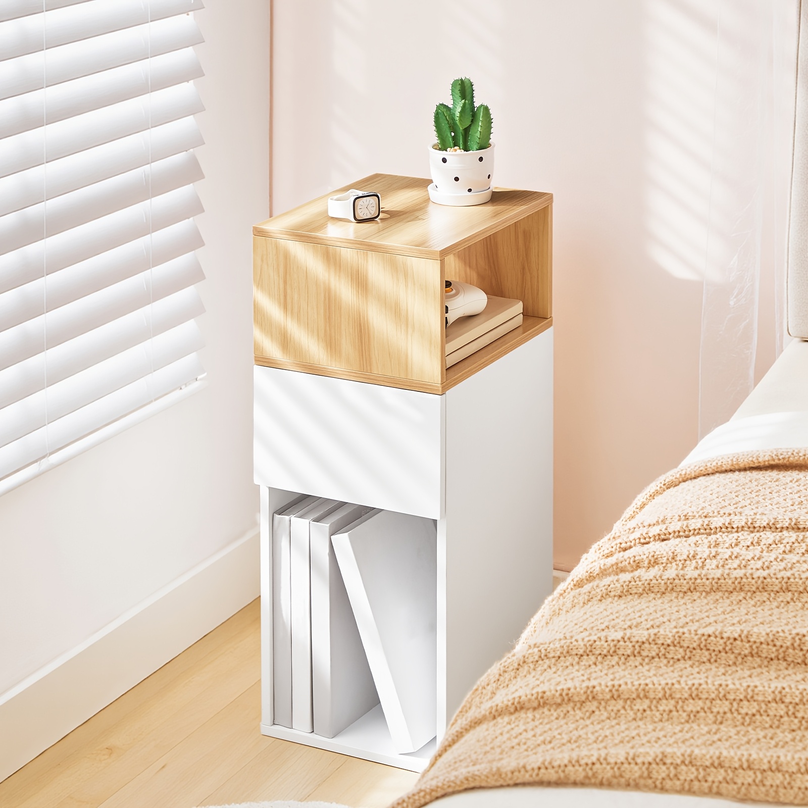 Bedside Table With Drawers, Pull-out For , Bedroom Sofa Table, Living Room Sofa Table, , Suitable For White In Bedrooms, Living Rooms, Study Rooms, Etc