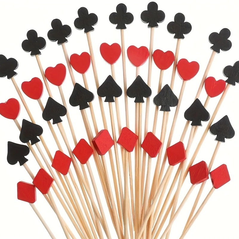 Image of 50 Or 100pcs Poker - Themed Bamboo Skewers With Suit Patterns, Perfect For Parties And Tea . Eye - Catching For Appetizer Decoration, Versatile And Fun!