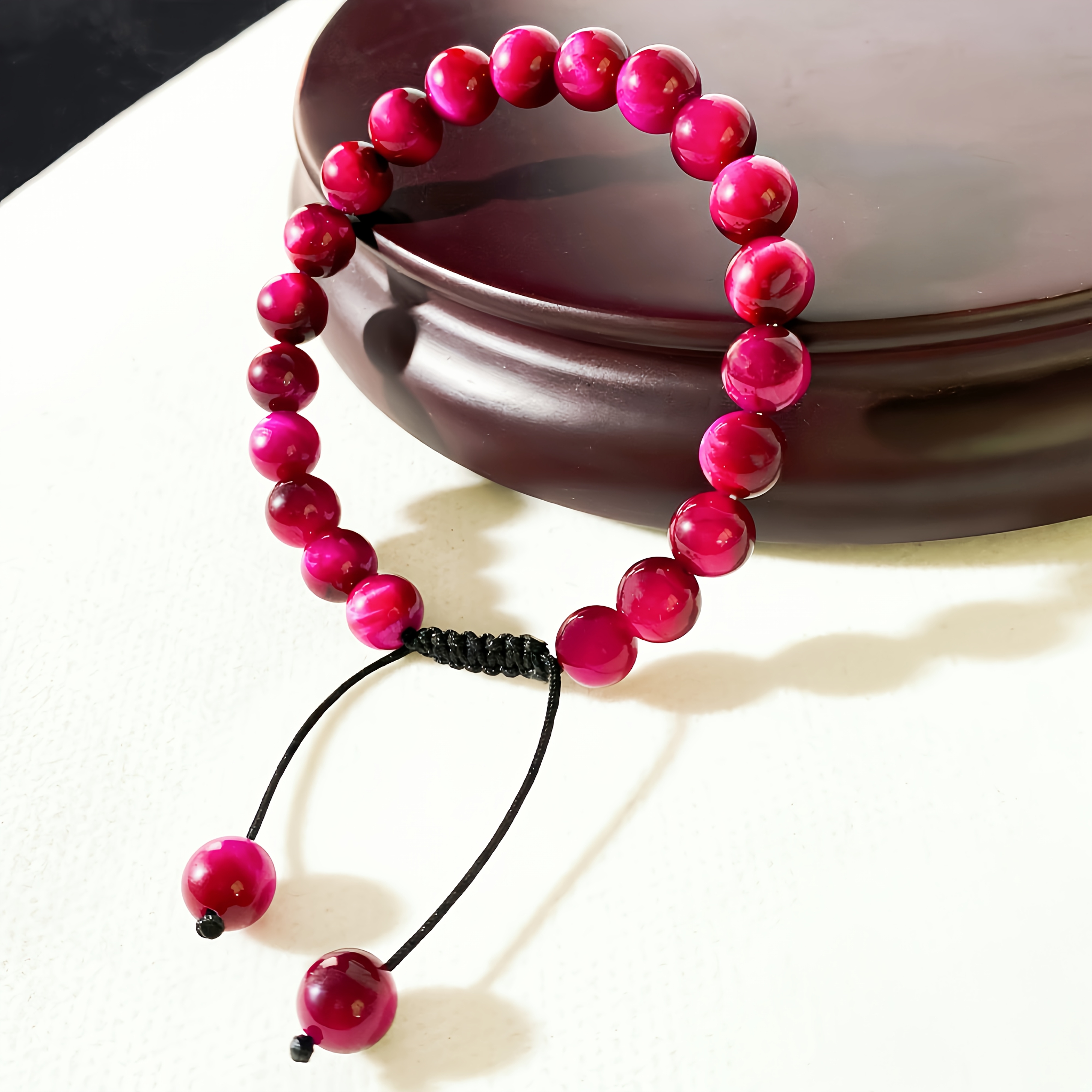 Natural Rose Tiger Eye Stone Adjustable Bracelet, Gift for Her