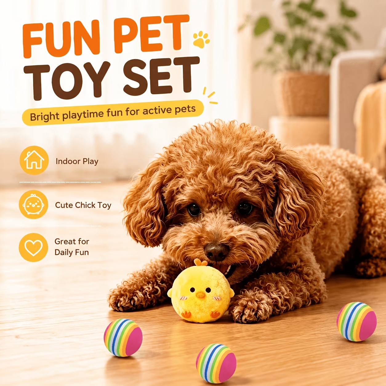 2pcs Yellow Chick Interactive Bouncing Squeaky Toy Ball Set