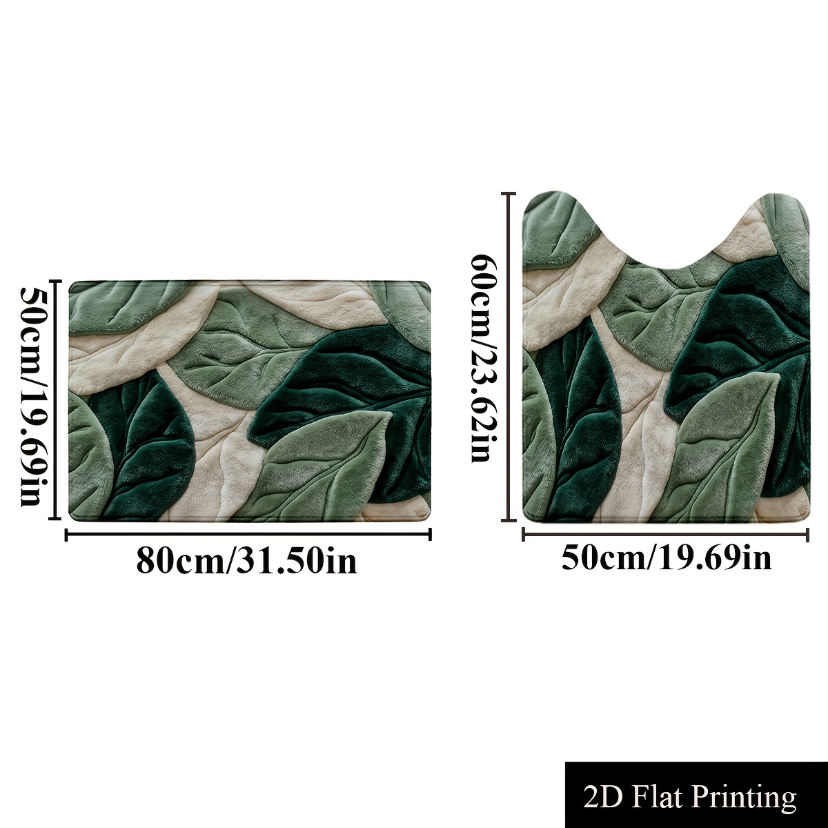 E-shop 2D Flach, 2D Flach, 2er-Set 2D Flachdruck Cartoon Blattmuster Bedruckte Badezimmer Schutzmatte Set, Badezimmer Bodenmatte Set, Heimdekoration