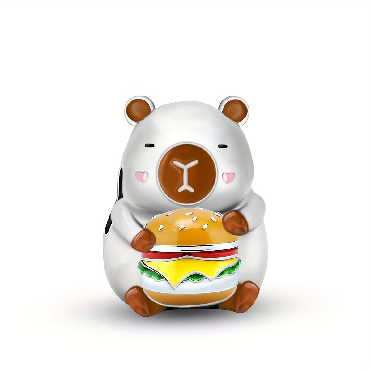 1pc 925 Silver Plated Cute Capybara Hamburger Beaded Beads Charm Beads Suitable For Original Bracelet Bracelet, Diy Beaded Jewelry Making Gift For Women