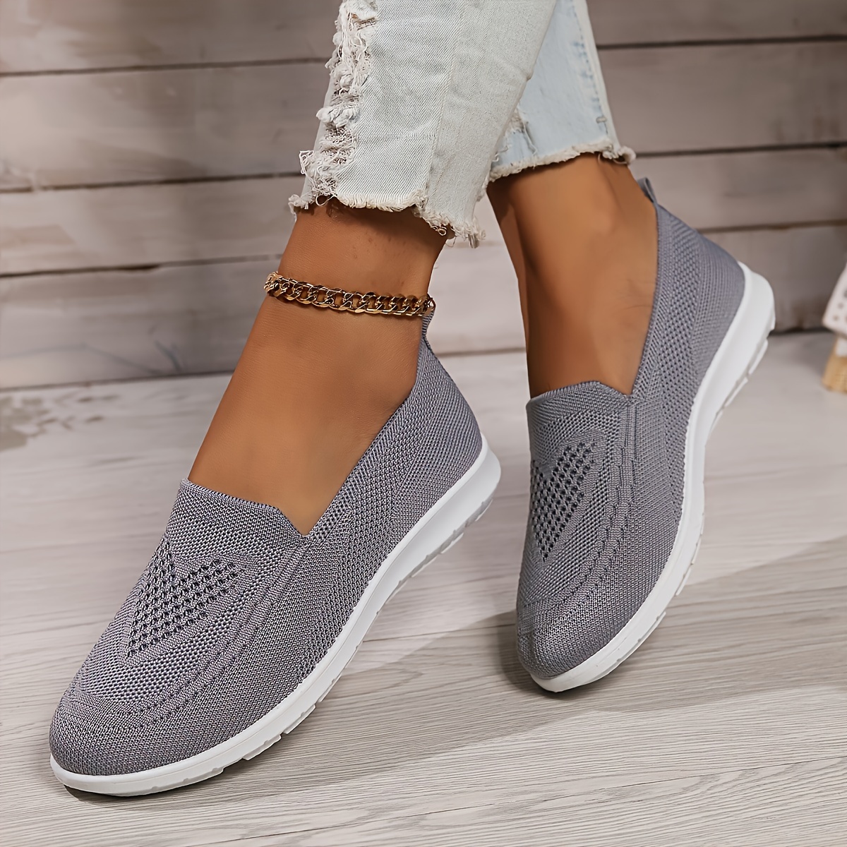 women s solid color knitted sneakers soft sole lightweight details 3