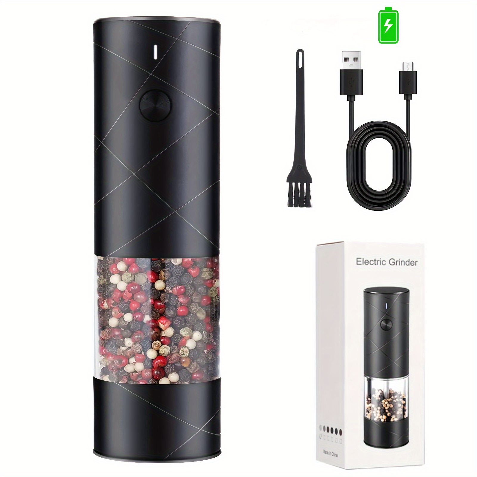 

Upgraded Electric Pepper Grinder Set Rechargeable, Usb Charging, Automatic Spice Grinder Refillable, One-handed Operation, Adjustable Coarseness, Led Light