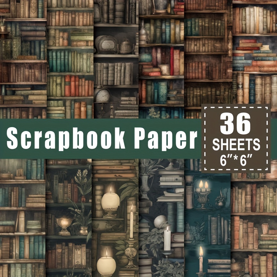 

Vintage Book Shelf Paper Pad - 36 Sheets, 6x6 Inch, Artistic Craft Patterns For Diy Card Making & Decorative Backgrounds