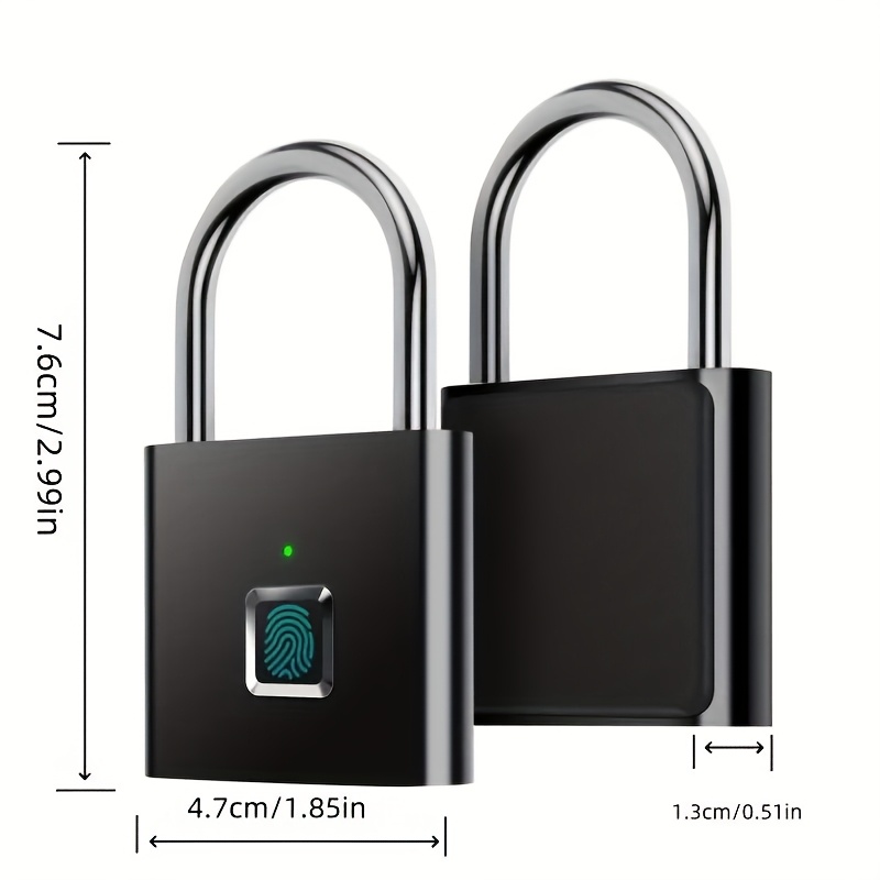 10-Huella digital Mini bloqueo inteligente de huella digital, recargable por USB, cerradura de seguridad de acero resistente a la corrosión, entrada sin llave antirrobo, ajuste universal para maletas de equipaje, negro