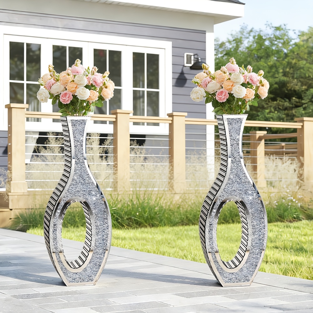 Floor Vases Mirrored Glass Vases 36 Silver Mirrored Glass Floor Vase For Home Decor Large Cube