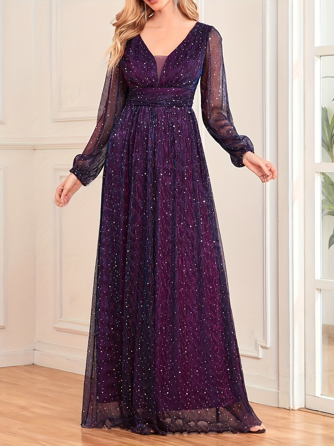 womens elegant formal gown long evening dress v neck machine - Temu Qatar