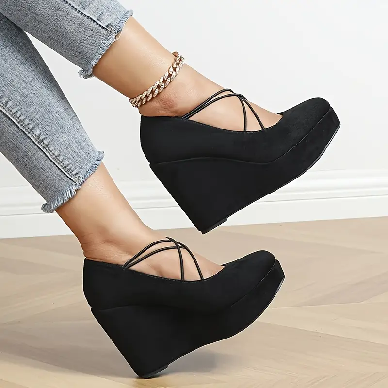 black wedge shoes crisscross straps versatile suitable - Temu black wedge shoes crisscross straps versatile suitable - Temu