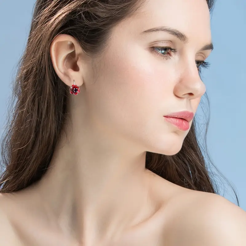 925 sterling silver poppy earrings red flower earrings leverback earrings poppy jewelry Product details 5