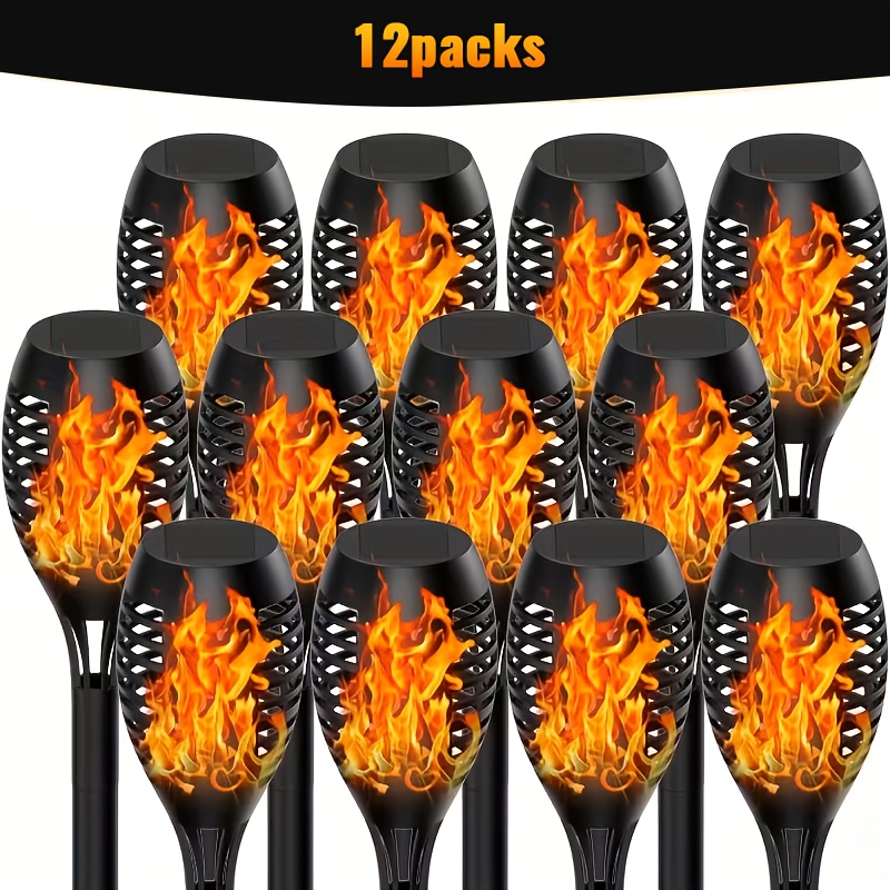 TEMU New Upgrade 12/6pcs Solar Outdoor Light, Led Solar Torch Light With Flashing Flame Light, Ip44 Rating, High- Charging, Mini Landscape Flame