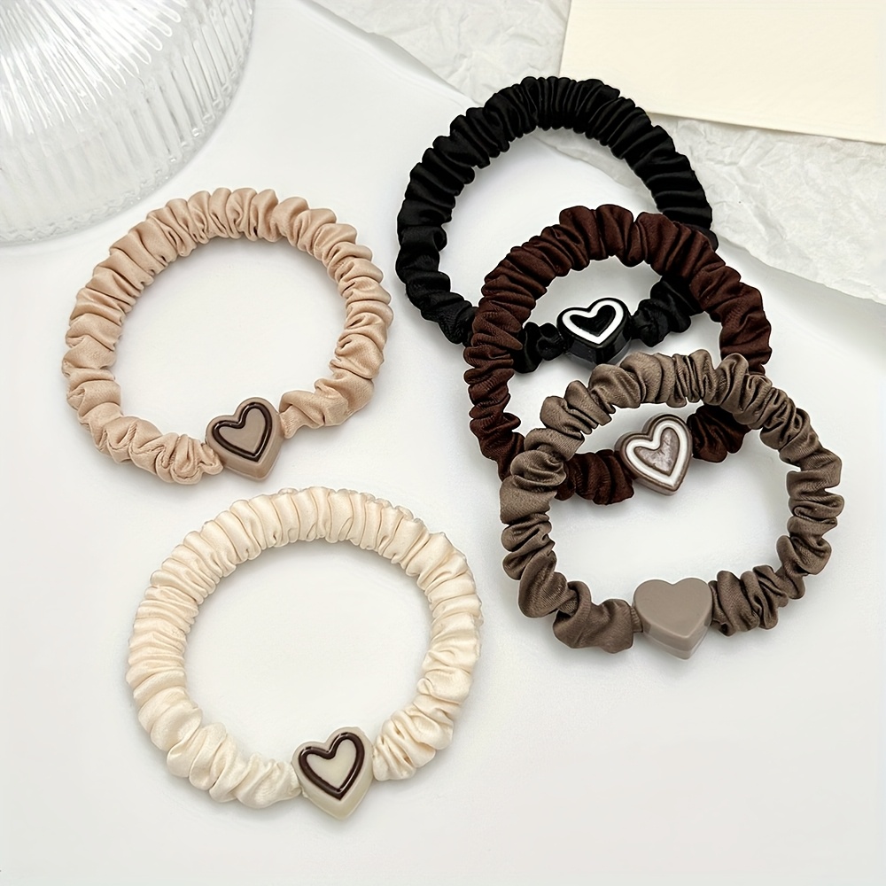 5pcs Women's -shaped Hair Ties, High Elastic Hair Bands For Braids, Valentine's Day Gift, Mixed Colors, , 14+ Years Old