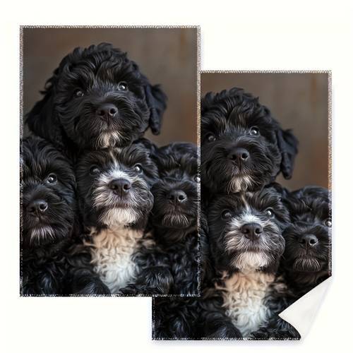 photo de l'article lot de 2 torchons à vaisselle à motif de groupe de chiots à poils bouclés noirs et , pour et le nettoyage ménager, pour nettoyer la vaisselle et les plaques de cuisson, convient aux et aux des animaux, utilisé cadeau danniversaire