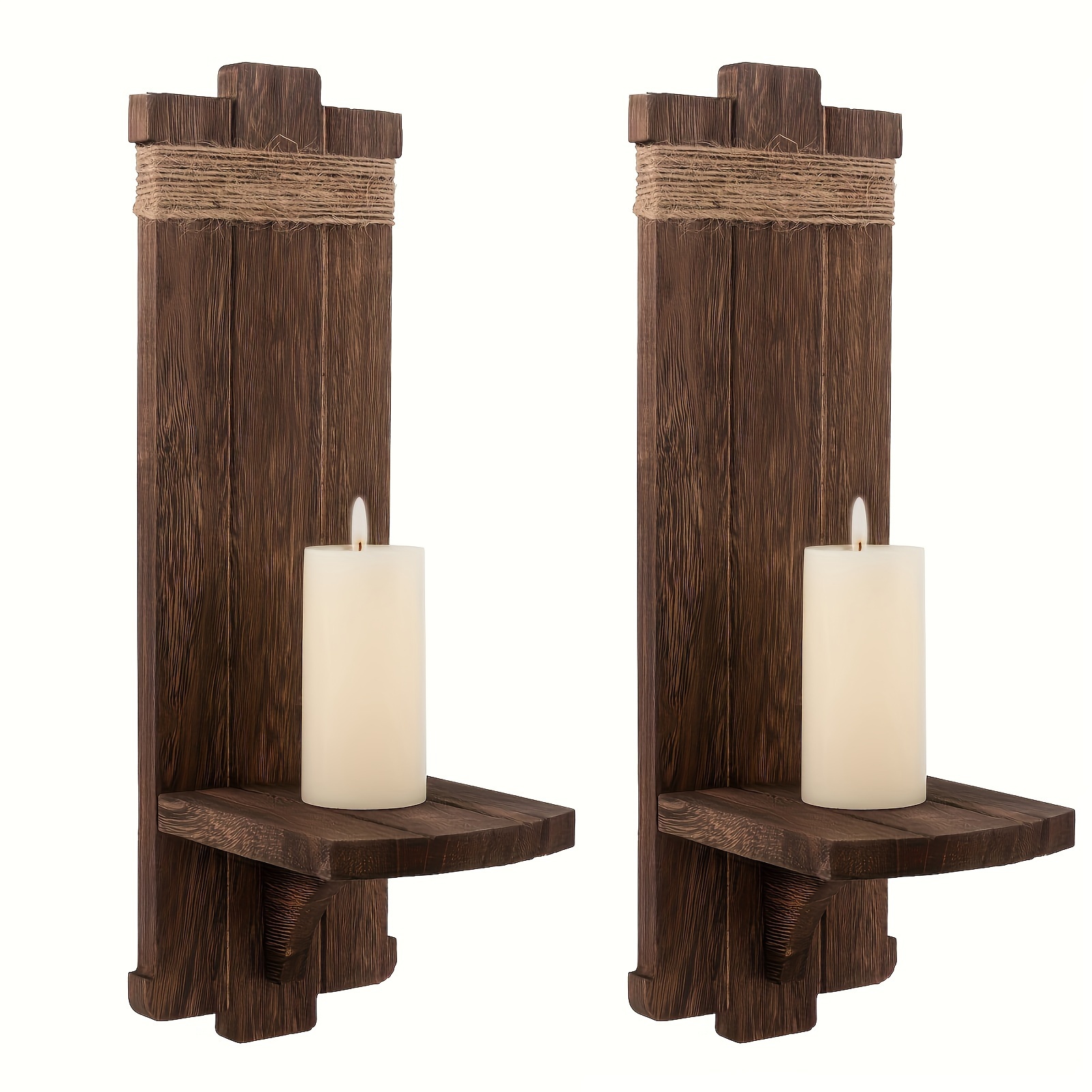 

Handcrafted Rustic Wooden - Farmhouse Wall Mount Holders For Candles & Mini Vases, Perfect For Living Room, Kitchen, Bathroom Decor - 1pc/2pcs Set