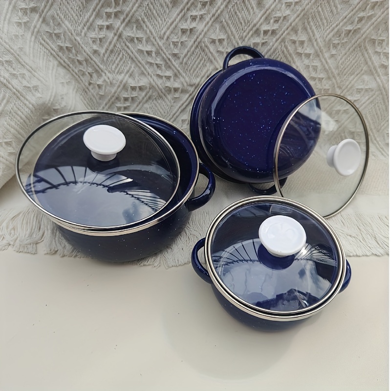 3pcs enamel pot set with 12 14 16 cm mini pots in solid color   design   food and   details 5