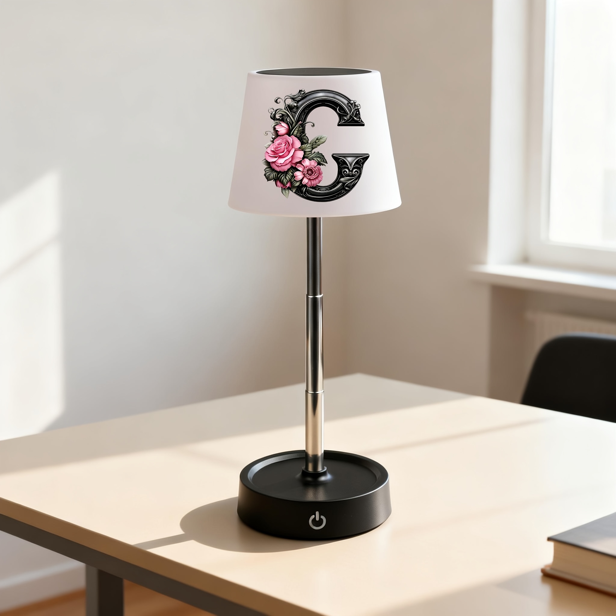 Adjustable Height Floral Monogram Desk Lamp