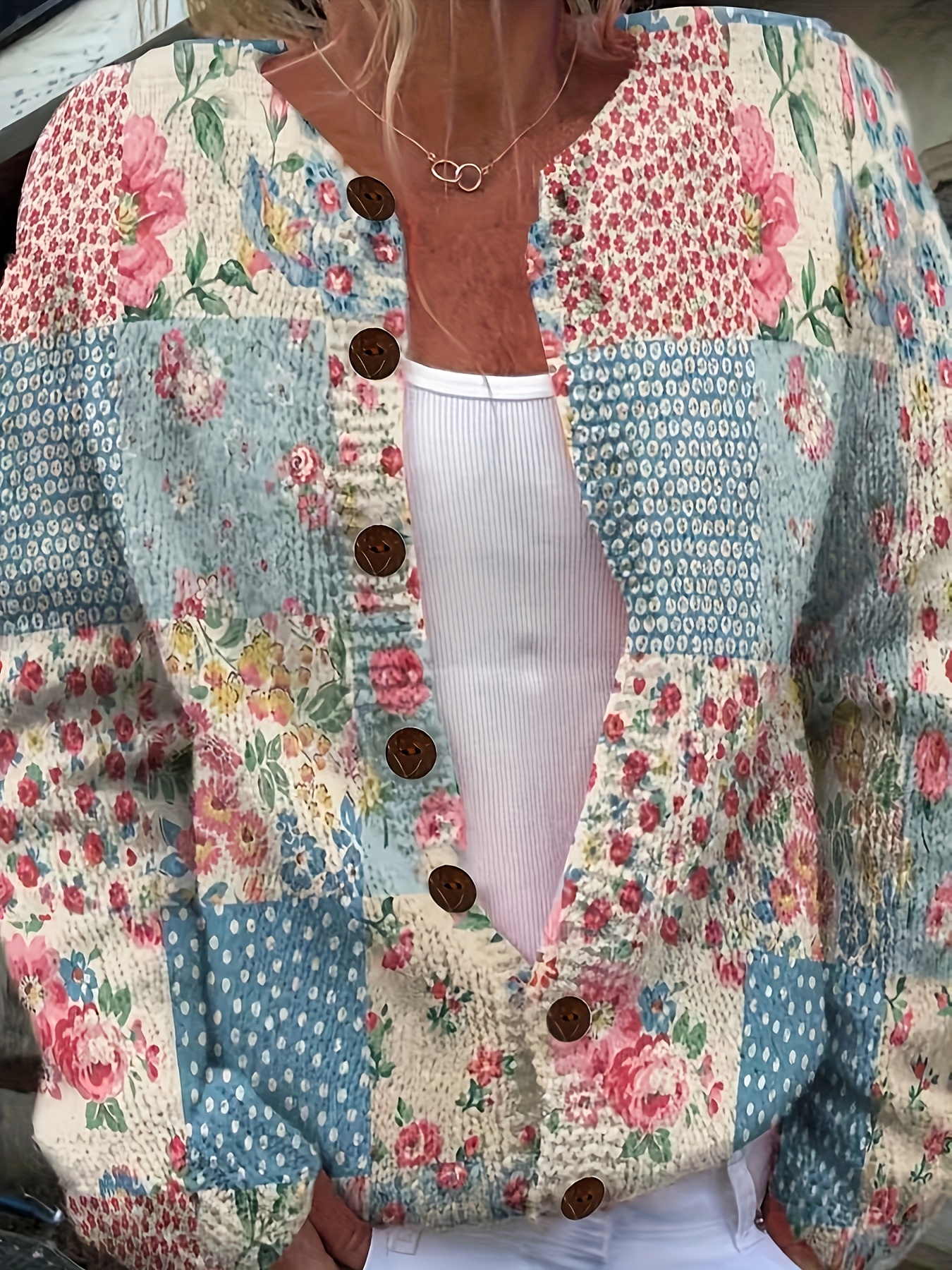 3D Printed Geometric Floral Pattern Cardigan in Style