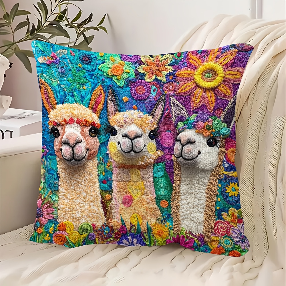 

1pc, Two-side 18x18inch Short Plush Pillow Cover, Abstract Art Cute Alpaca . Llama , Suitable For Decoration Of Room Types (excluding Pillow )(without Embroidery)jsxbj0410