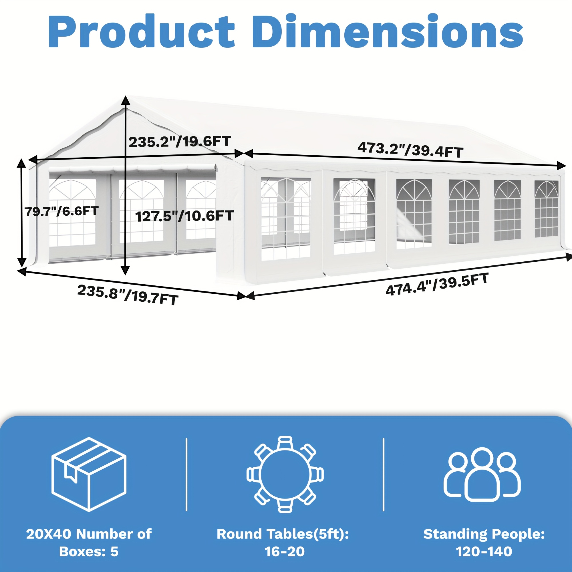20x40ft 13x26ft white plastic party canopy with pergola durable outdoor indoor event shelter for weddings birthdays garden parties portable easy setup no electricity needed outdoor event shelter sturdy construction Product details 3