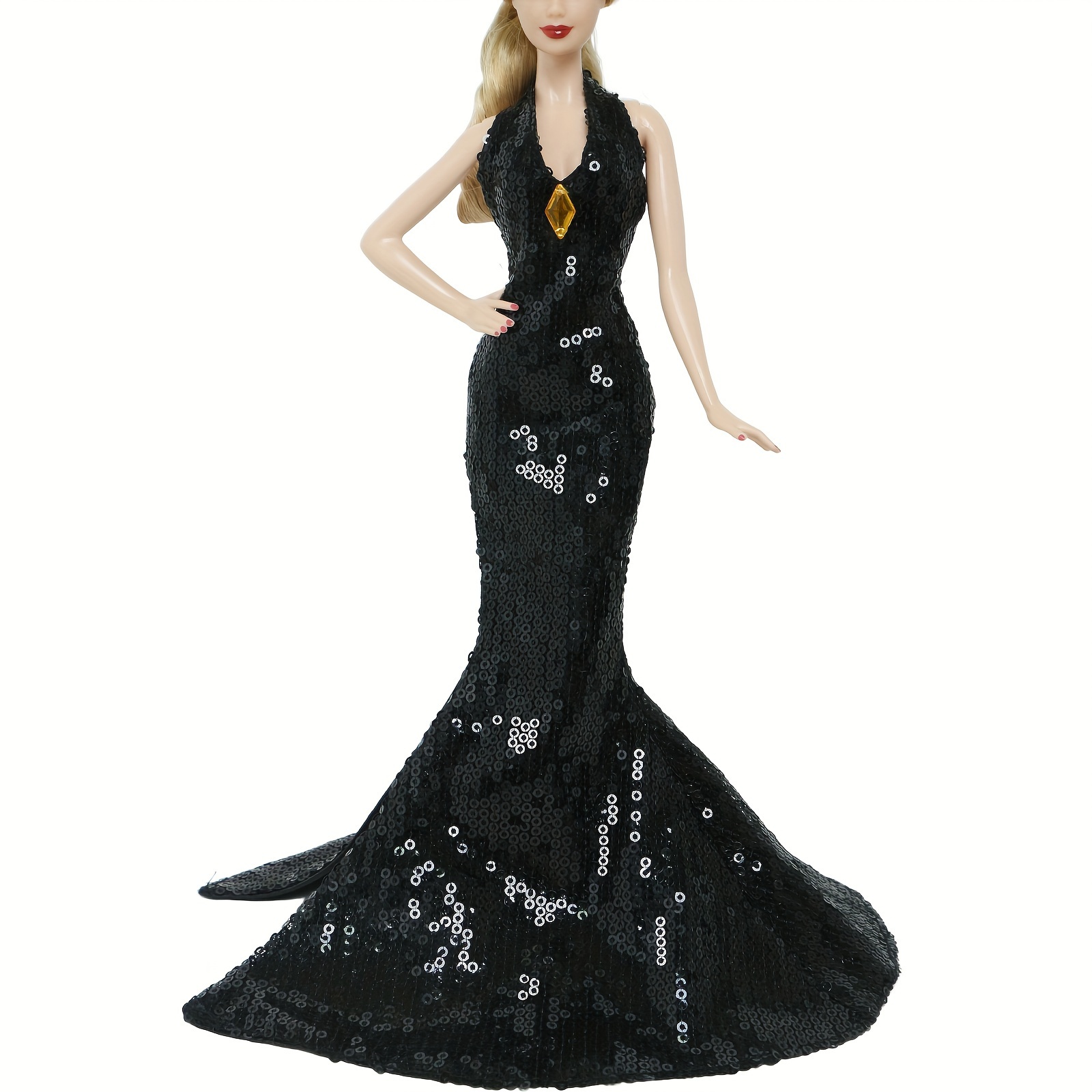 1pc Elegant Black Sequin Mermaid Dress Doll Outfit, Halter Neck Princess Wedding Party Gown, High-Quality Polyester Fiber, Fits 11.5-inch Dolls, Toy Clothing Accessory, Ideal Christmas Birthday Gift ... 1pc Elegant Black Sequin Mermaid Dress Doll Outfit, Halter Neck Princess Wedding Party Gown, High-Quality Polyester Fiber, Fits 11.5-inch Dolls, Toy Clothing Accessory, Ideal Christmas Birthday Gift ...
