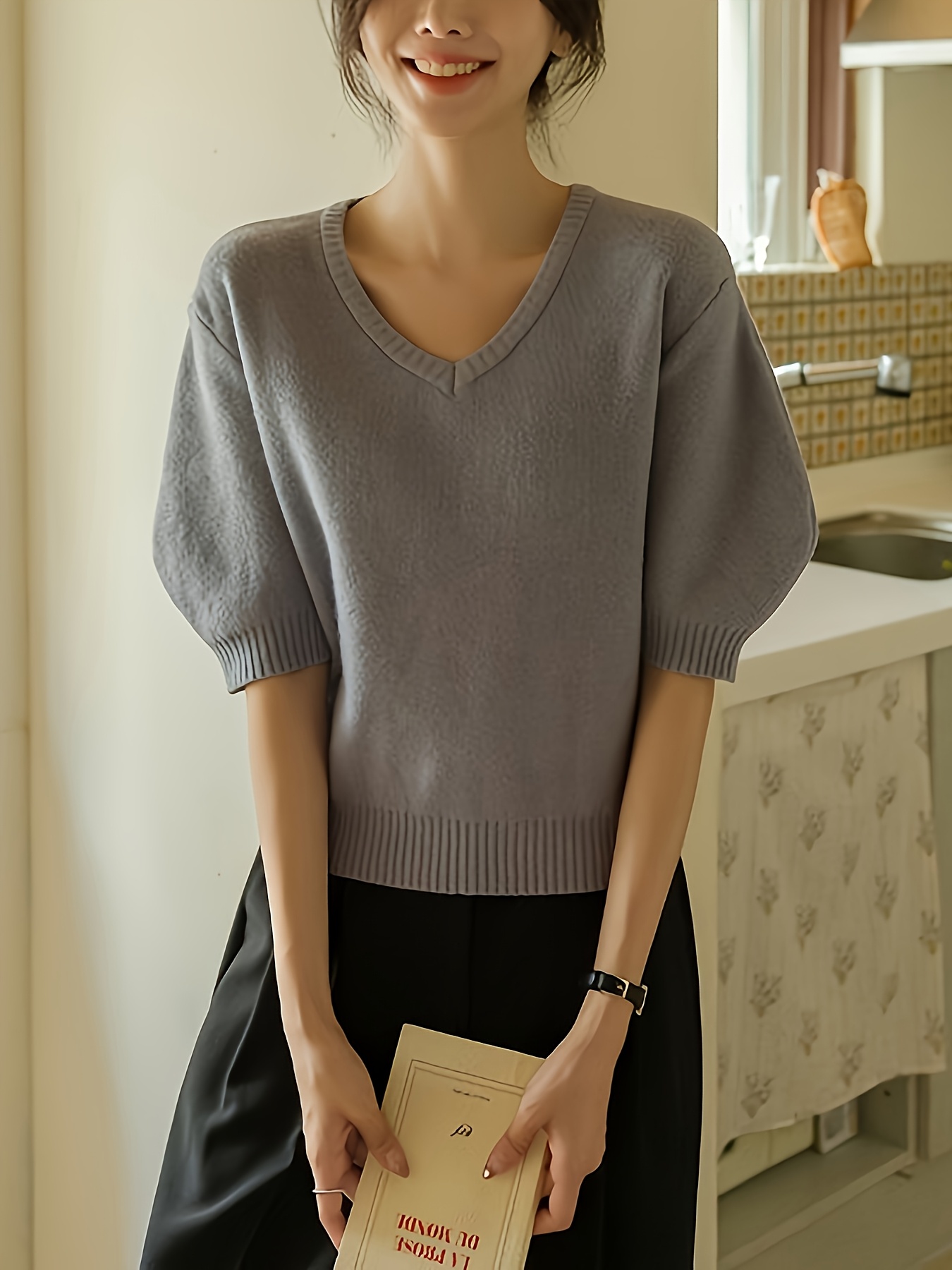 women's lightweight short sleeve sweater round neck loose Temu