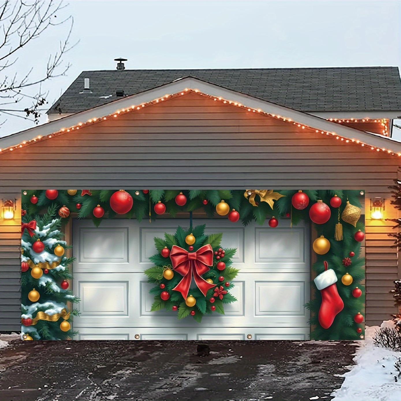 

Extra-large Christmas Garage Banner - Door & Outdoor Wall Decor, 157x71 Inches, Polyester