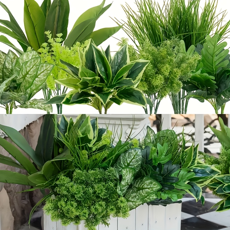 UXORSN 6 Pezzi Pianta Artificiale Piante in Plastica Resistente ai Raggi UV Finite di Erba Artificiale Arbusti Piante Finte per Balcone,Casa,Giardino, Matrimoni,Interni ed Esterni Decorazione