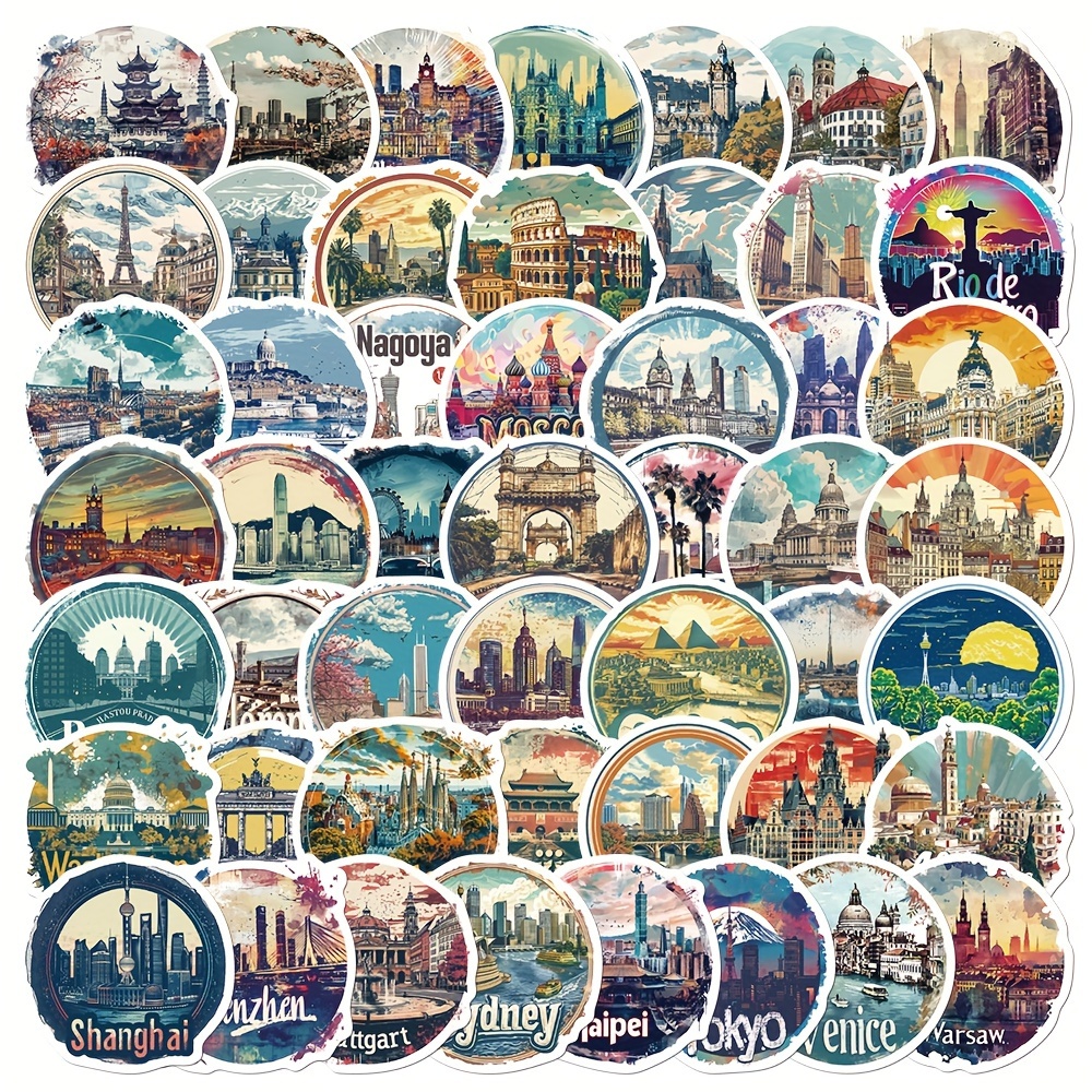 50 Sheets City Stickers Journal Phone Case Laptop Mug Decorative Stickers