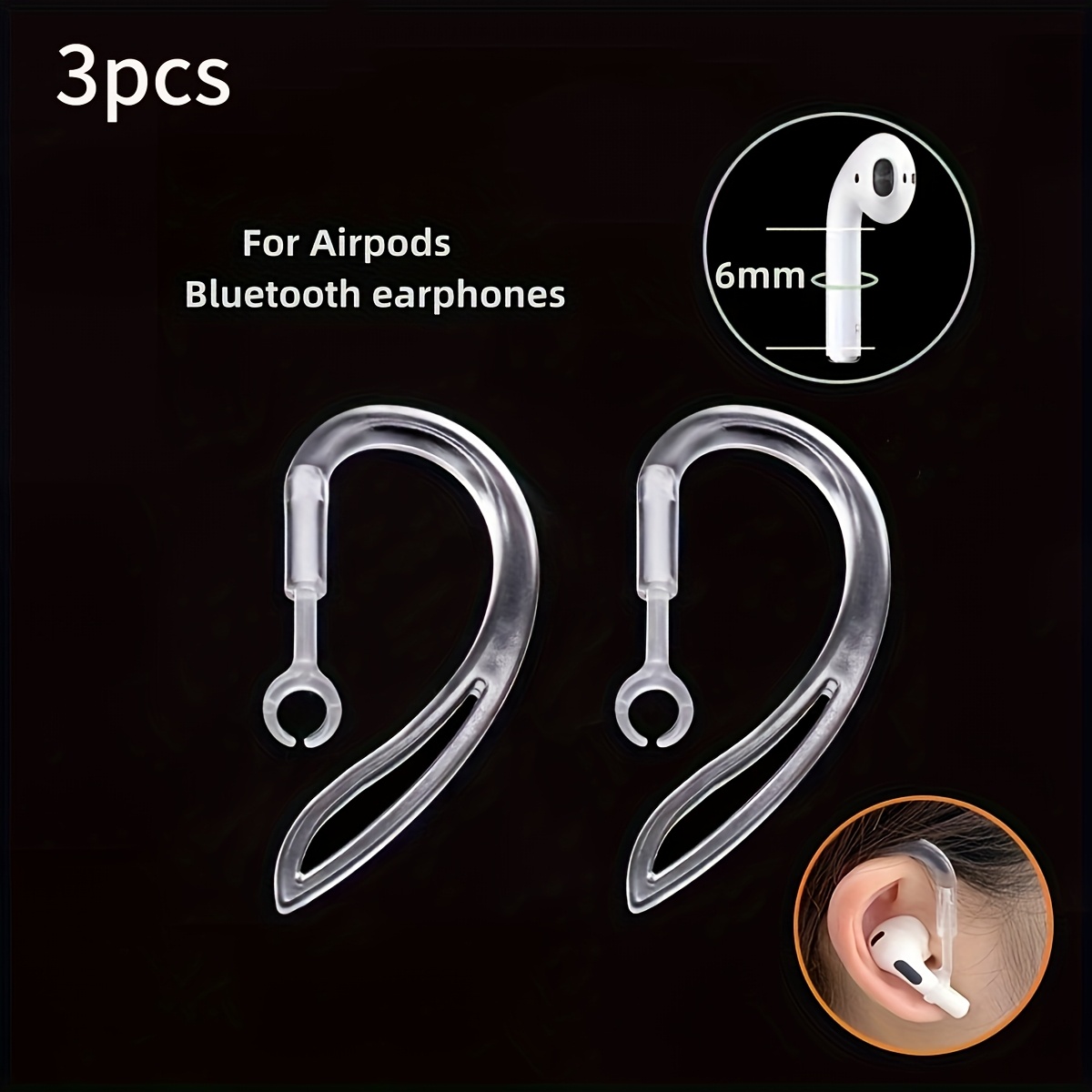 TEMU 3-6pcs Transparent Ear Hooks For Earphones, Suitable For Wireless Earphones And For Airpods, Ear Hook Additions, Ear Caps, Ear Sleeves