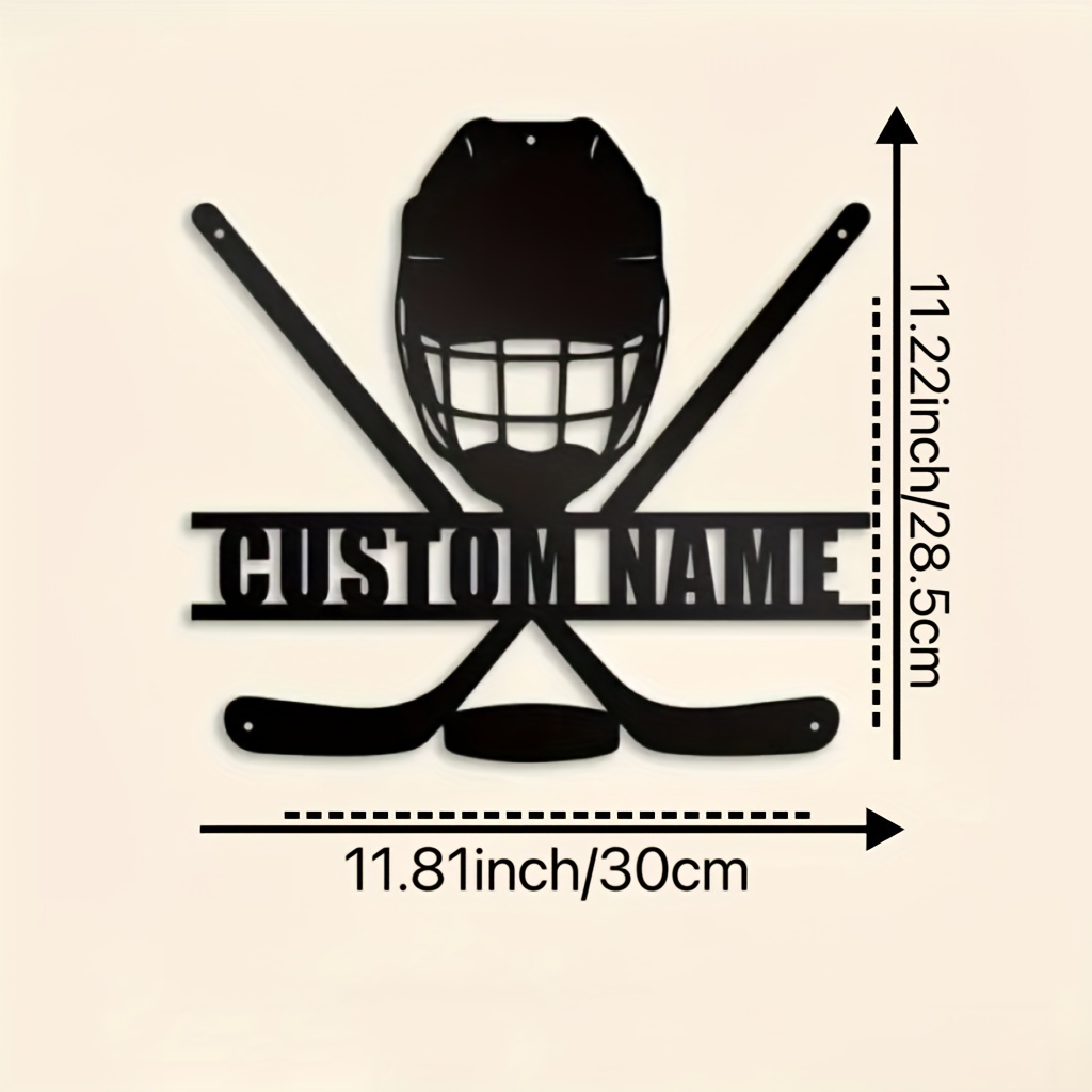 TEMU 1 pièce d'art mural personnalisé en fer sur le thème du hockey, panneau de nom personnalisé pour la décoration de chambre, panneau en métal pour