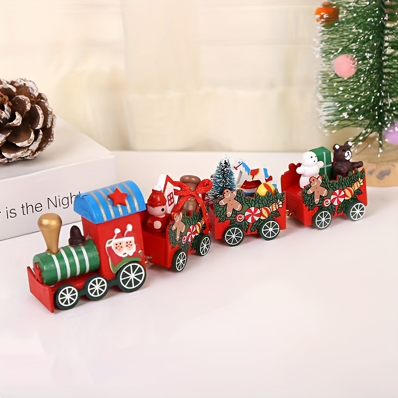 

Christmas Wooden Train Decoration Set, Home Decor For Anniversary, Graduation, First Communion - Patriotic Theme Holiday Ornament, No Electricity Required