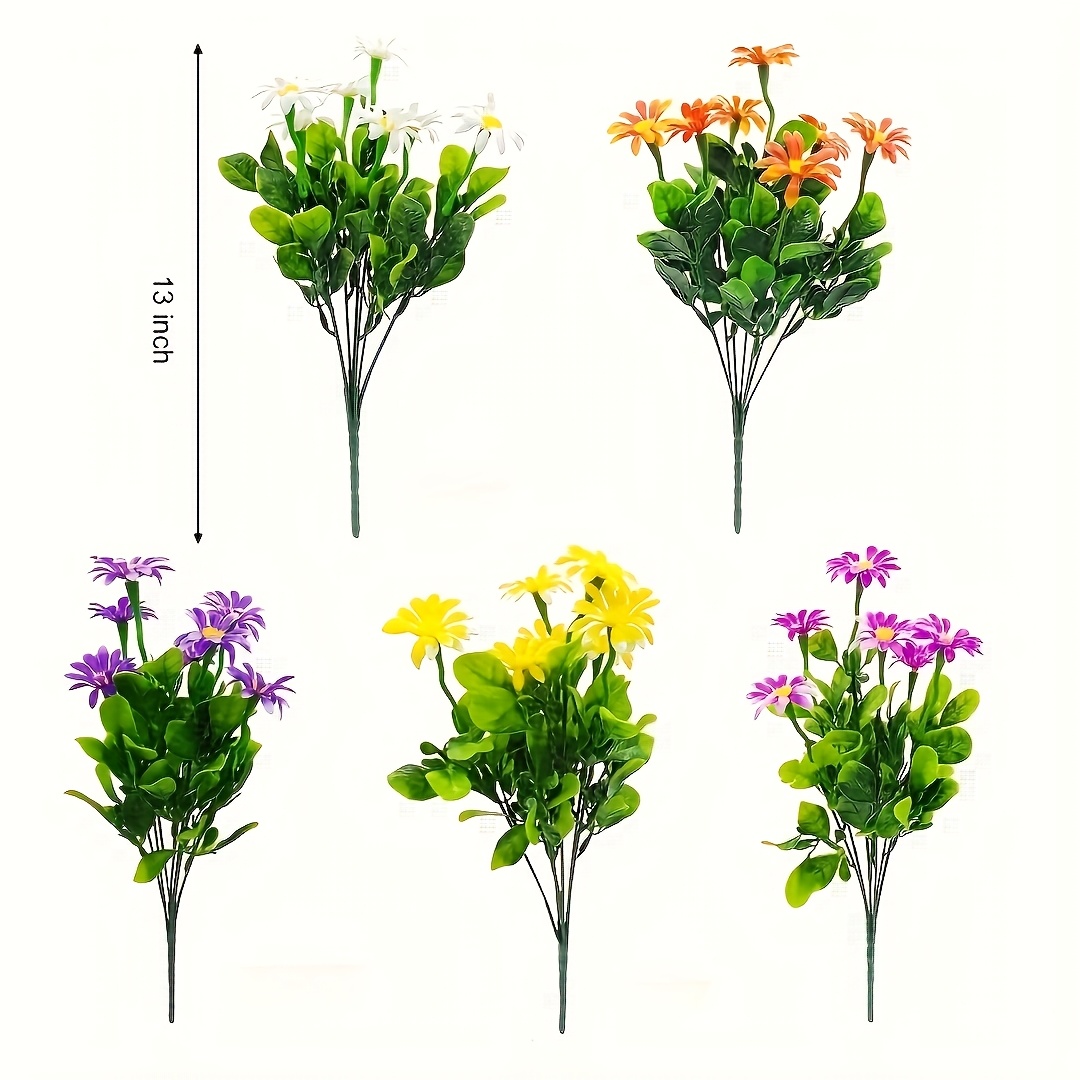 TEMU 5 Bouquets Of Outdoor Artificial Flowers, Plastic Daisy Decorative Bouquets, Uv-resistant Artificial Flower Clusters, Suitable For Home, Hotel,