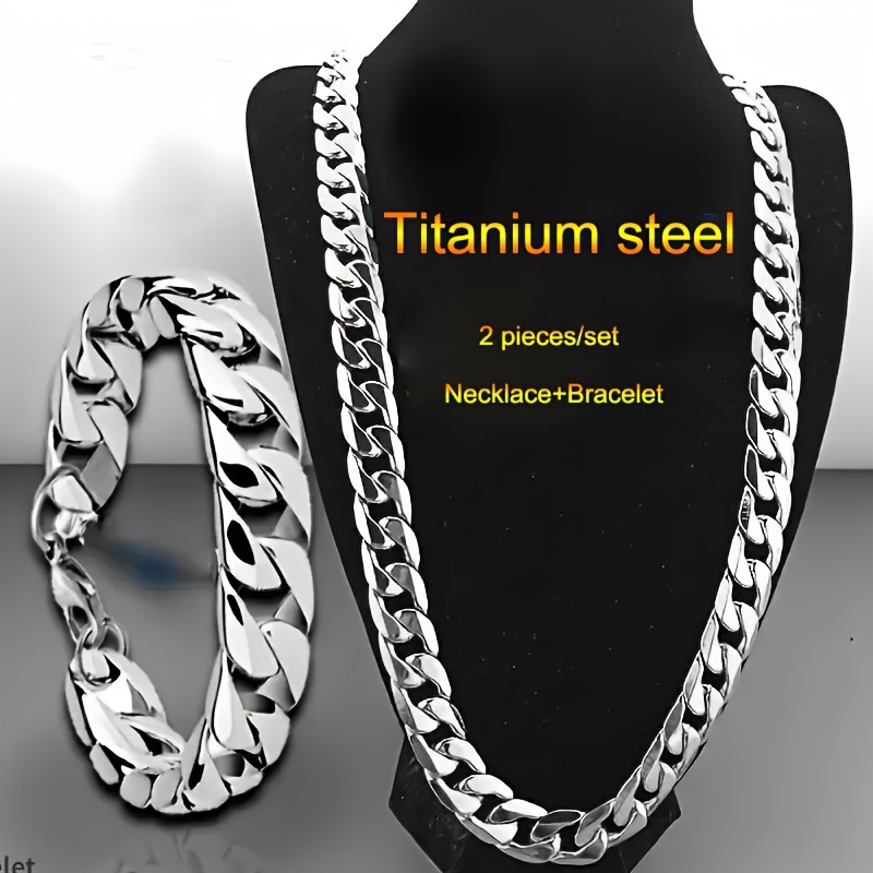 

2pcs Steel Necklace And Bracelet, For Men And Women