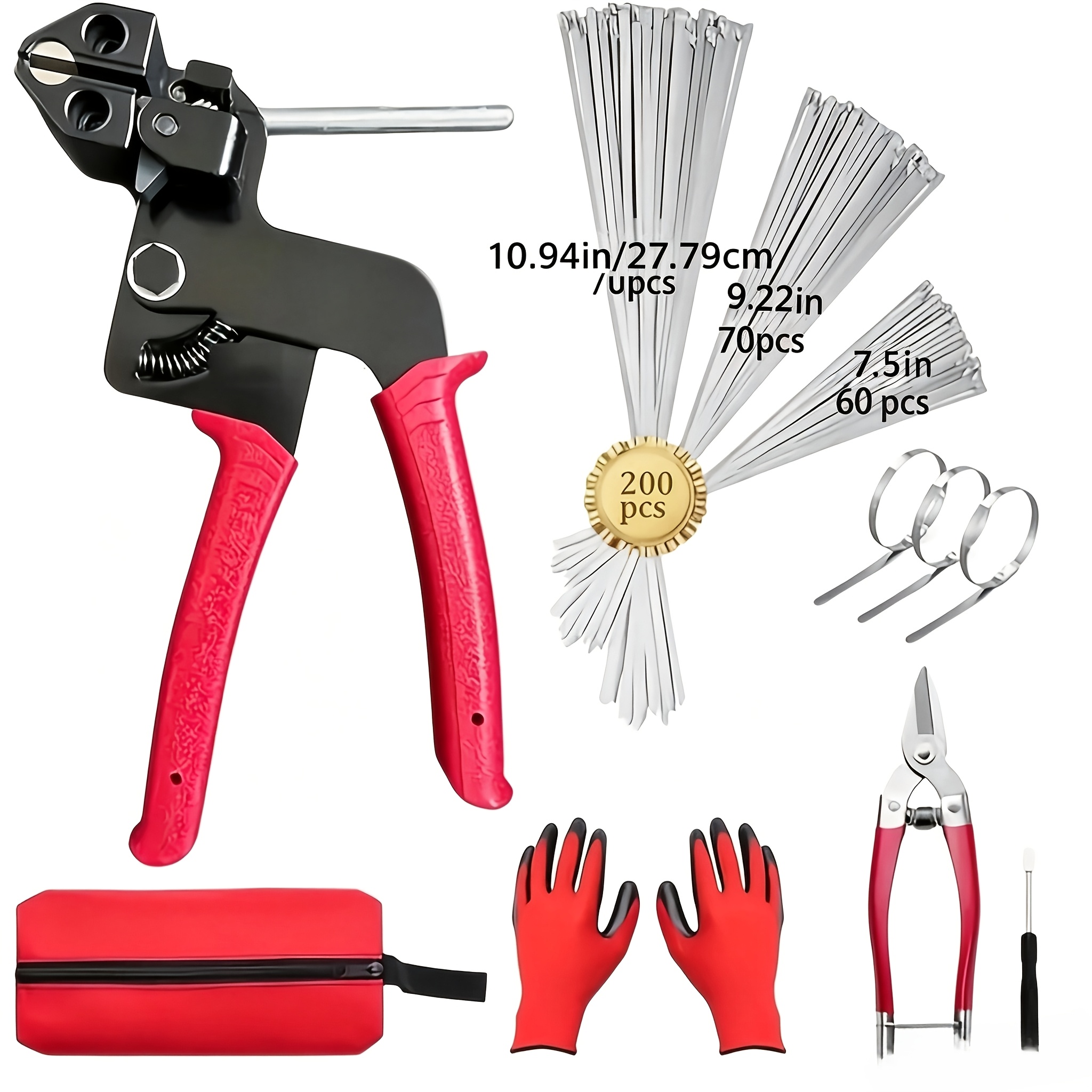 TEMU 304 Heavy Duty Stainless Steel Cable Tie Gun Kit - 150 Metal Cable Ties (3 Sizes), Suitable For Fences, Exhaust Pipes, Chicken Coops, And