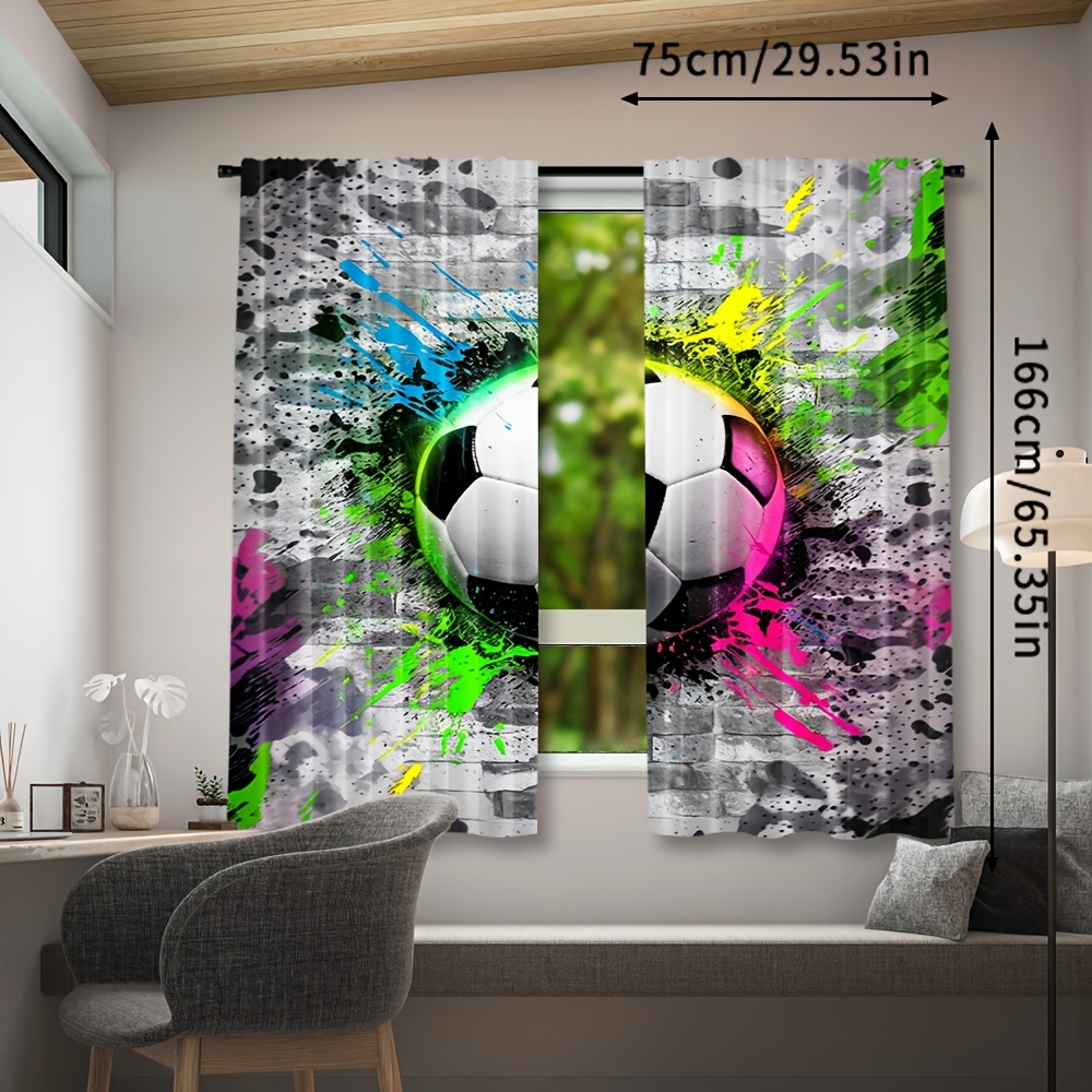 TEMU 2pcs, Vintage Football Pattern Curtains, Modern For Living Room And Bedroom, And Charm
