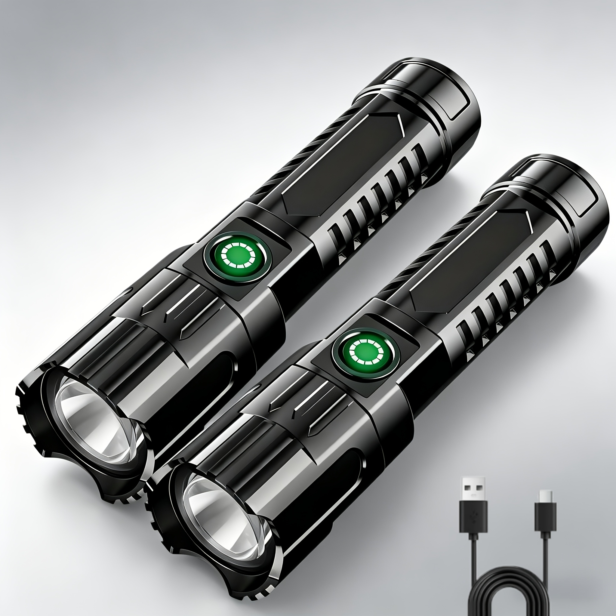 E-shop Dieses Set enthält zwei wiederaufladbare LED-Taschenlampen mit COB-Flutlicht leistungsstarkem USB-Ladegerät. Sie bieten 150-350 Lumen Helligkeit