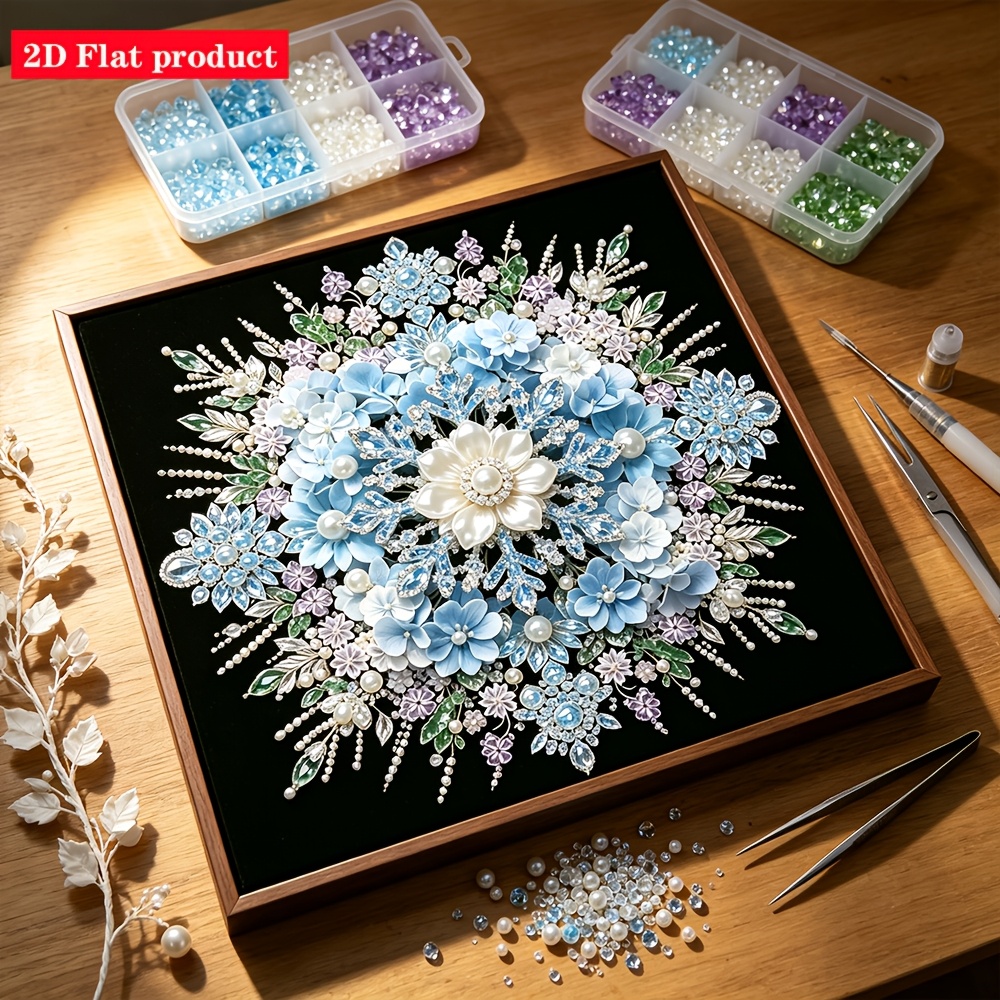 TEMU 2d Flat Pearl Cluster Diamond Painting, Pink And Purple Floral, Diamond Painting Kit, Mosaic Craft Gift, Suitable For Living Room Bedroom Wall