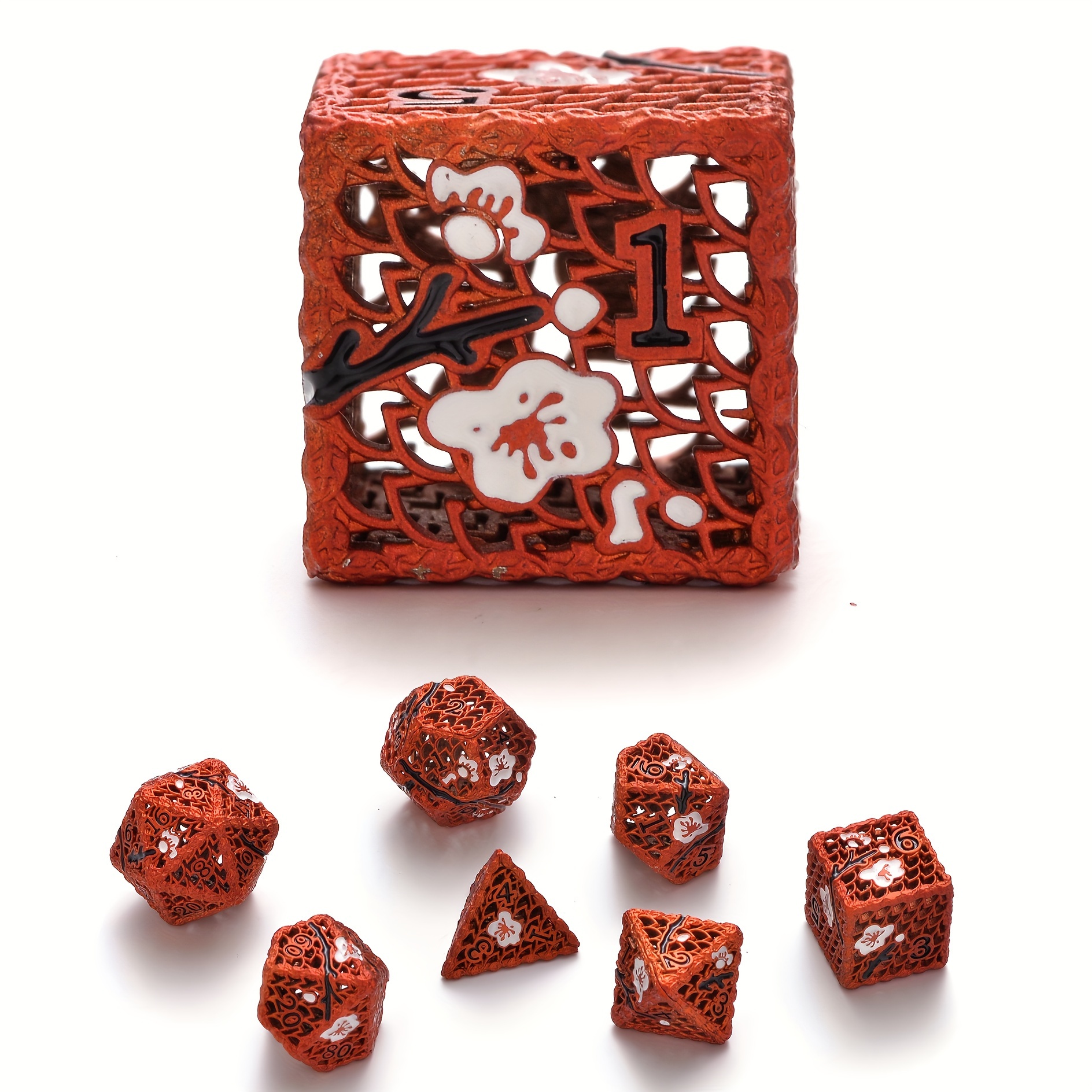 D&D Metal Dice Kit, 7 Rose Metal Hollow Dice Kit