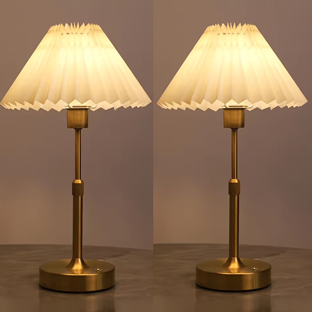 TEMU Set Of 2 Wireless Elegant Vintage Usb Rechargeable Foldable Lampshade Table Light, Easy Adjustable Touch Nightstand Mood Light For The Bedroom