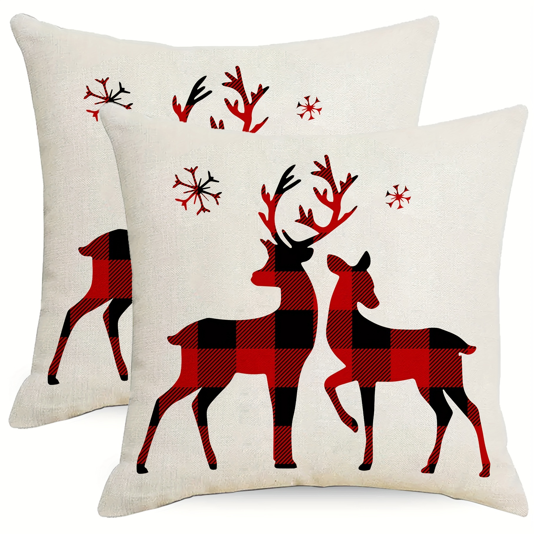 

2pcs Linen Christmas Pillowcase Simple Christmas Deer Pillow Suitable For Indoor Furniture Holiday Sofa Cushion Pillow Cover Decoration Single-sided Printing Without Pillow 18in*18in