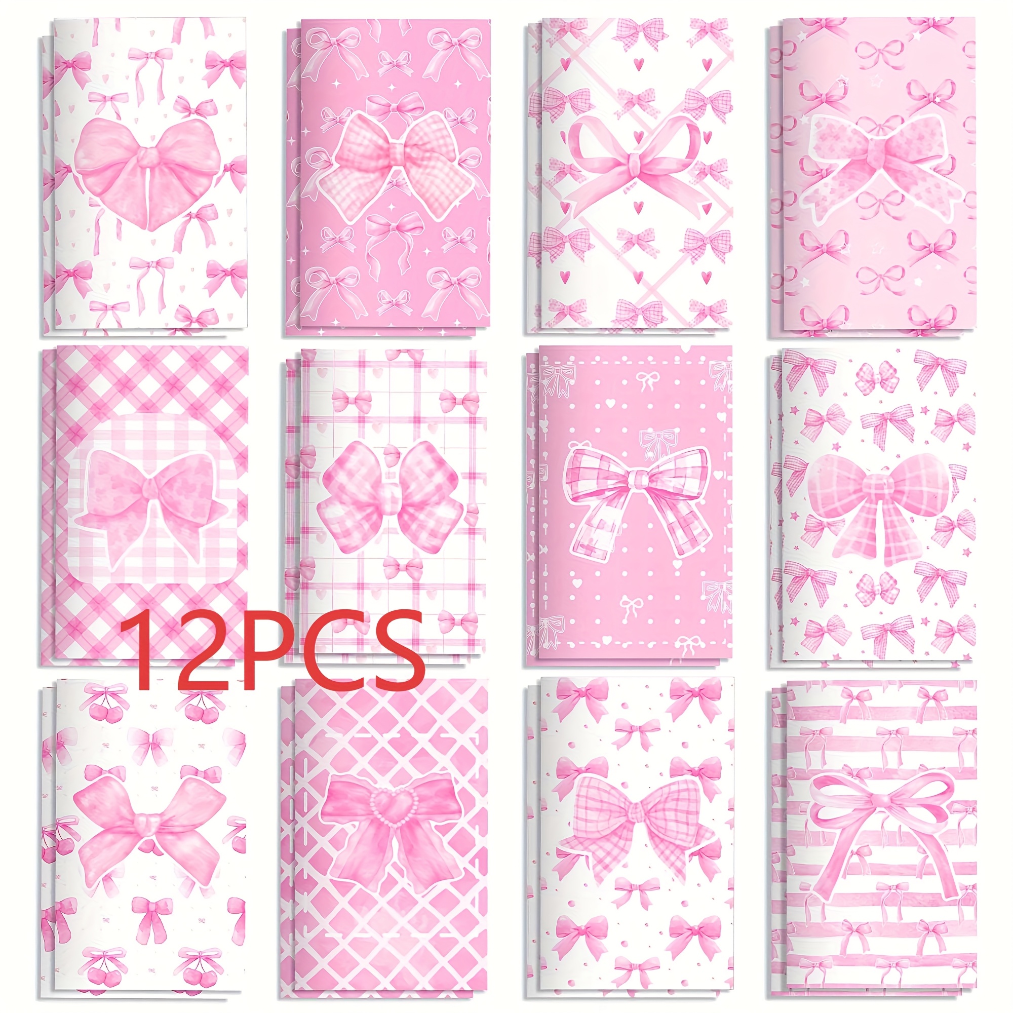 TEMU 12pcs Pink Bow Mini Notebooks Portable Handheld Journals With Ruled/line , Decorative Bows & Heart Designs, Perfect For Students, Teachers,