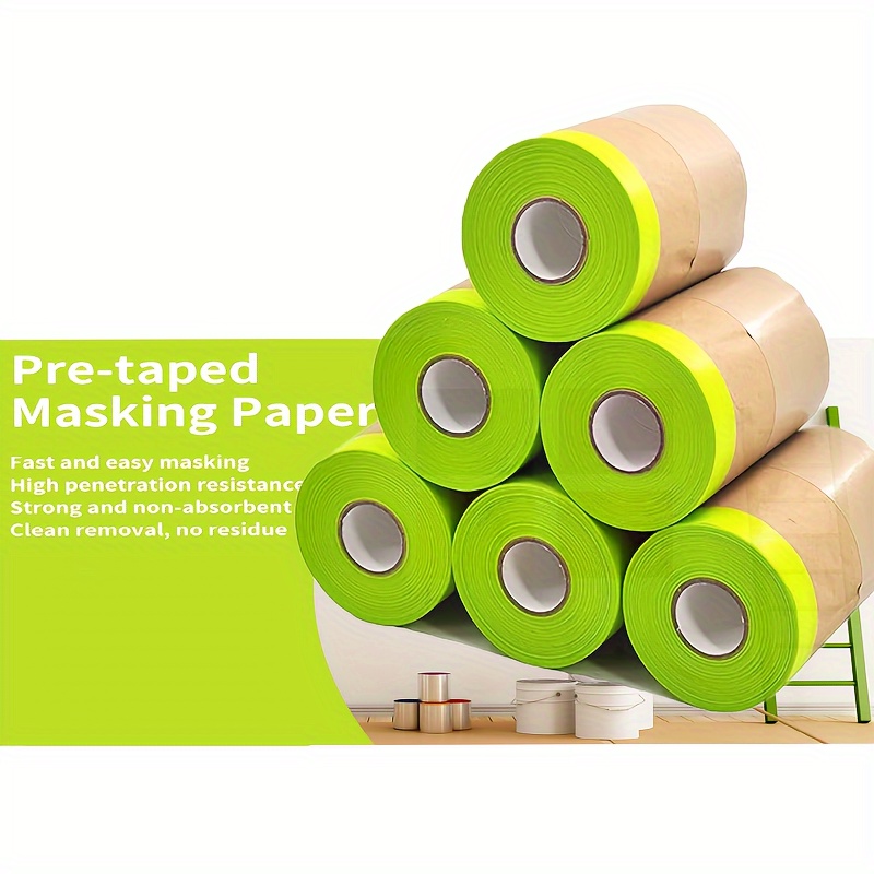 

Pre-taped Masking Paper For Painting - Tape And Painters Paper, Paint Adhesive Protective Paper Roll For Covering Skirting, Frames, Cars And Auto Body (4/6 Rolls)